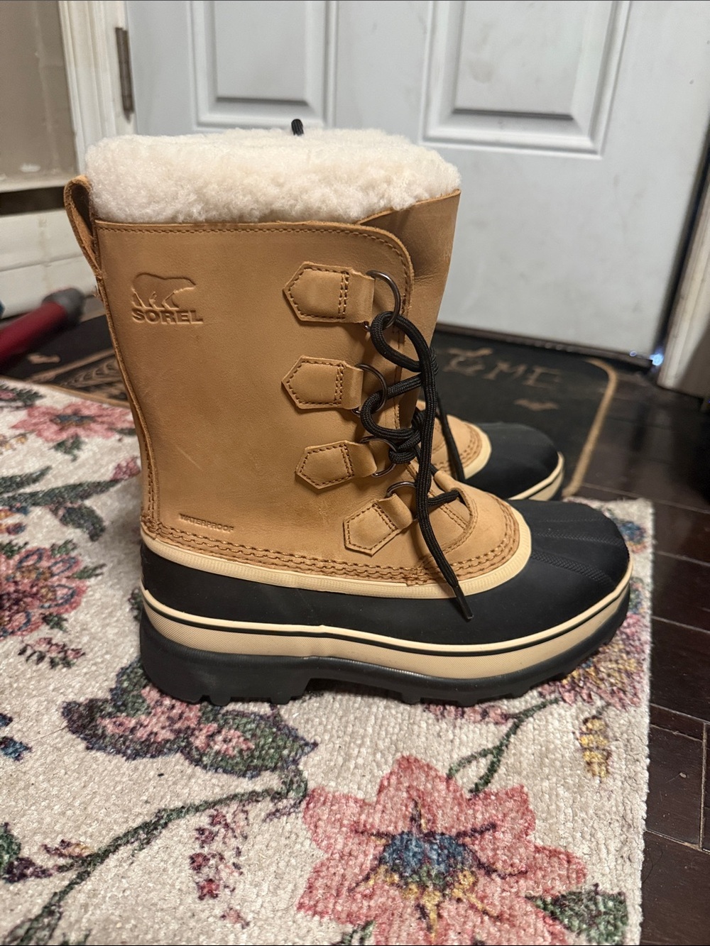 Sorel Two-Tone Leather Shearling Winter Boots - Tan & Black
